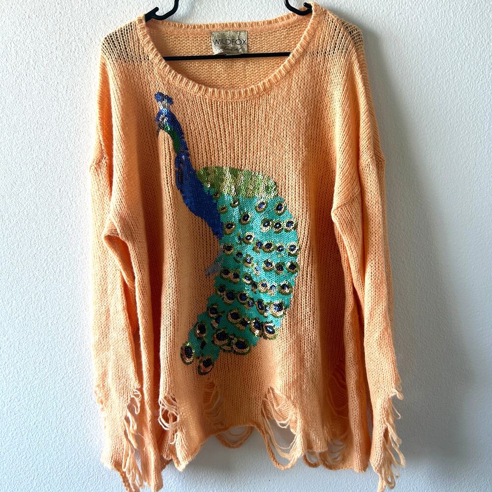 Wildfox Sequin Peacock Sweater Size Small